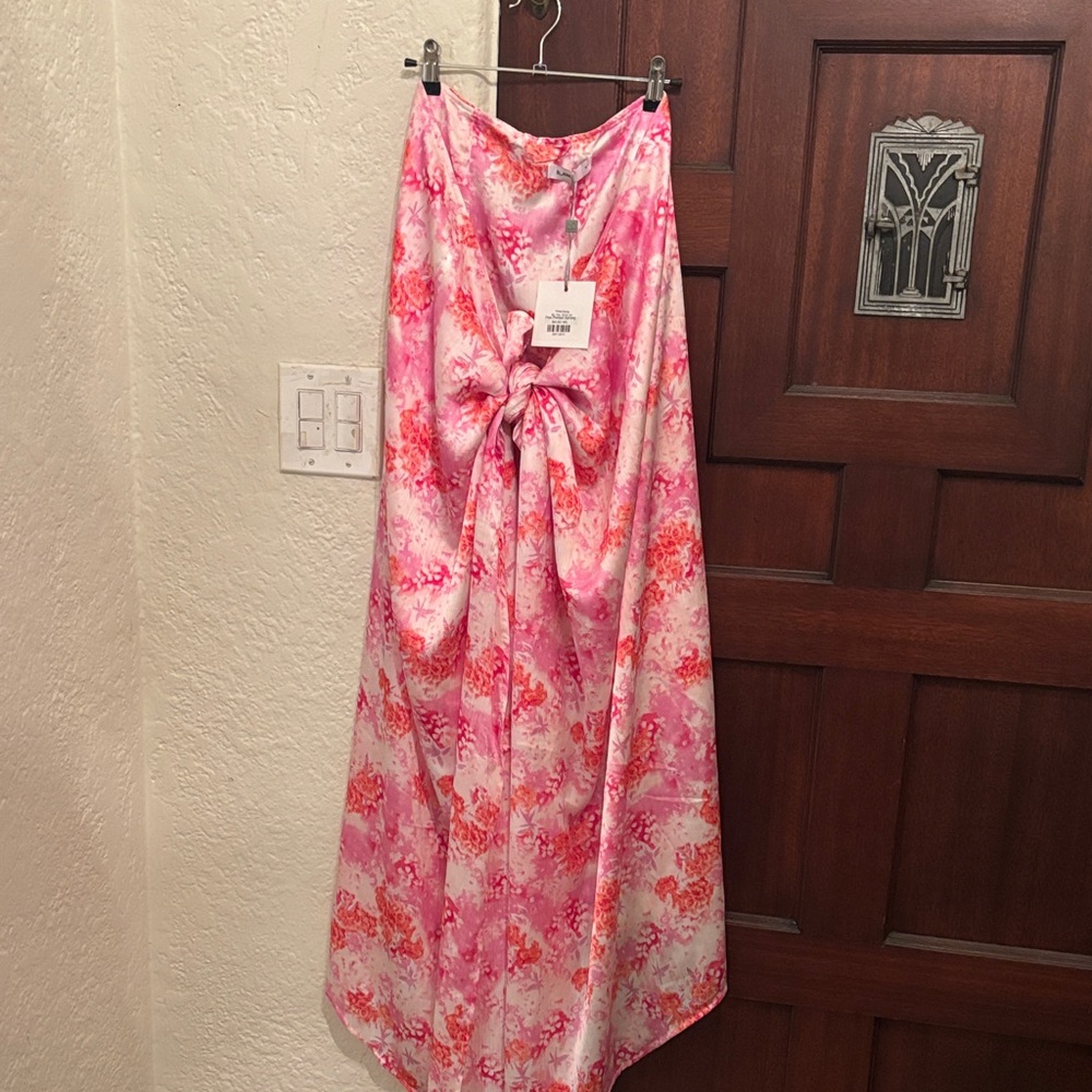 Pink & Coral Floral Satin skirt  with Front Knot